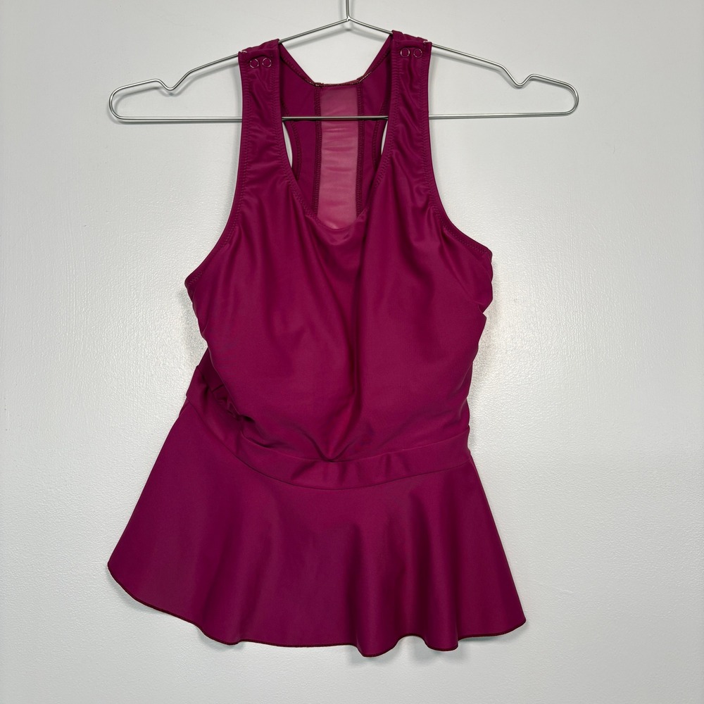 Latched Mama Women Nursing Swim Top S Pink Peplum Snap Shoulder Mesh Racerback
